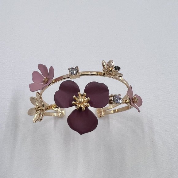 🌸🌼💕 Host Pick - NWOT - Burgundy and Pink Flowers on Gold Tone Bracelet - Picture 3 of 8